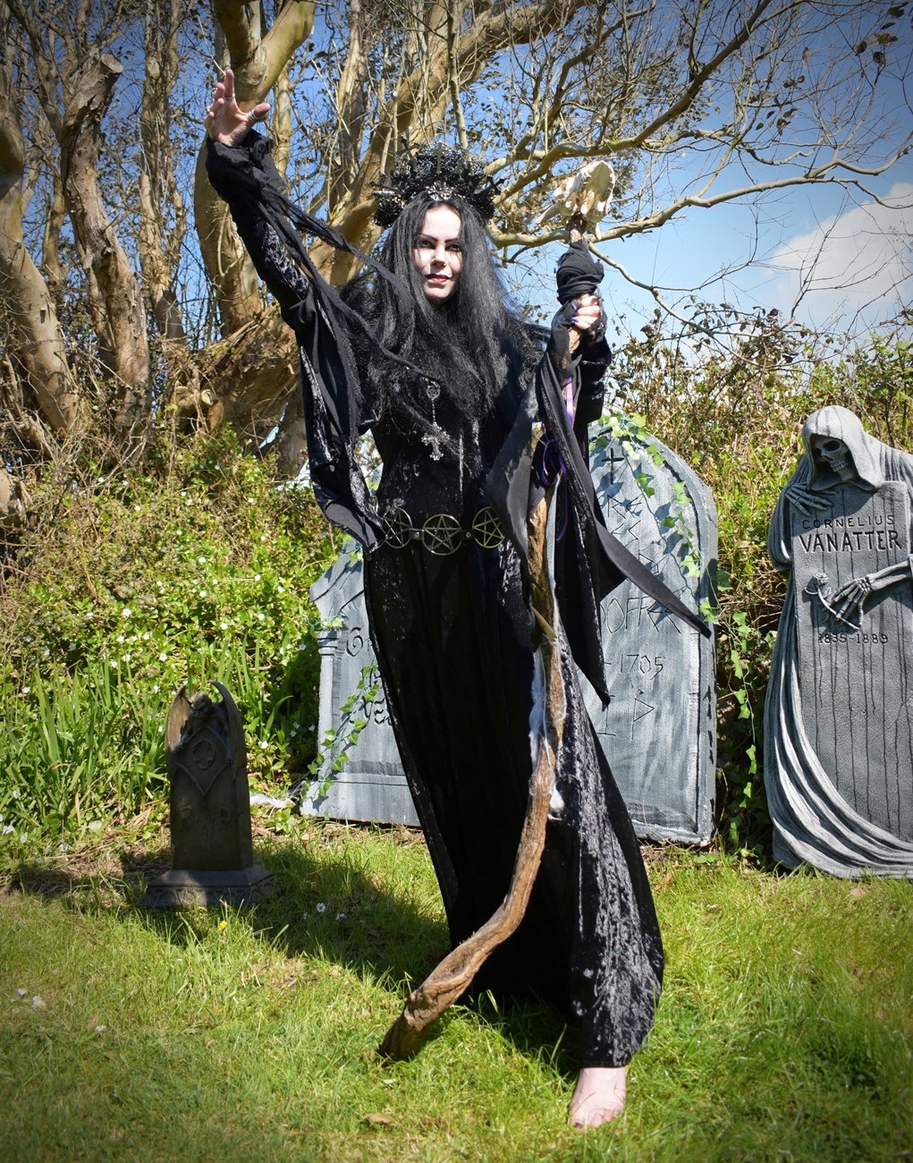 Velvet Morrigan Witch Dress - crushed velvet witchy goth gown by Moonmaiden Gothic Clothing