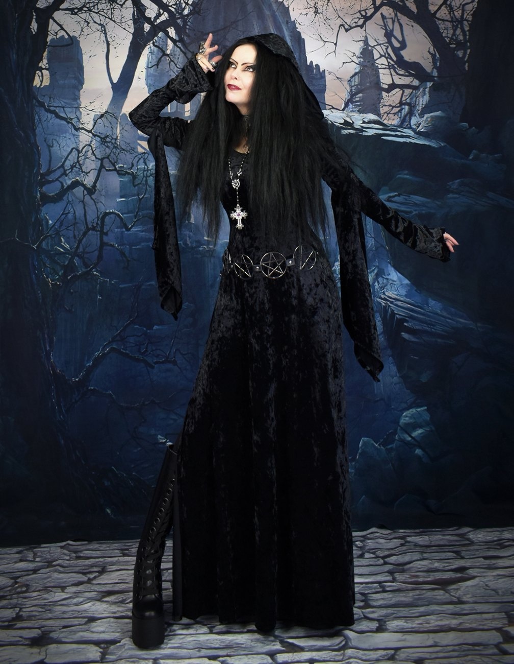 Velvet Morrigan Witch Dress - crushed velvet witchy goth gown by Moonmaiden Gothic Clothing
