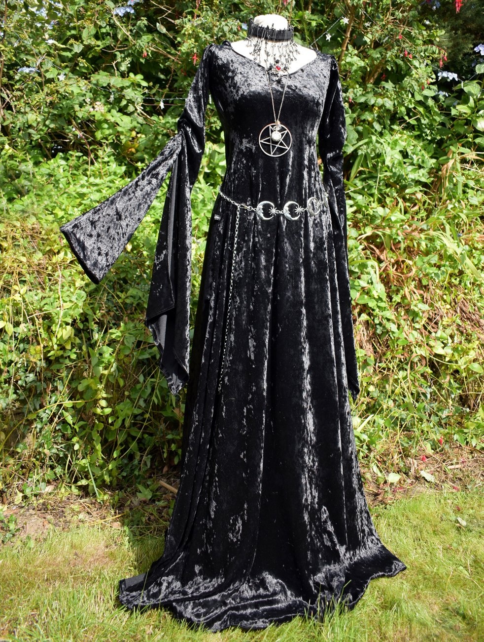 Velvet Morrigan Witch Dress - crushed velvet witchy goth gown by Moonmaiden Gothic Clothing