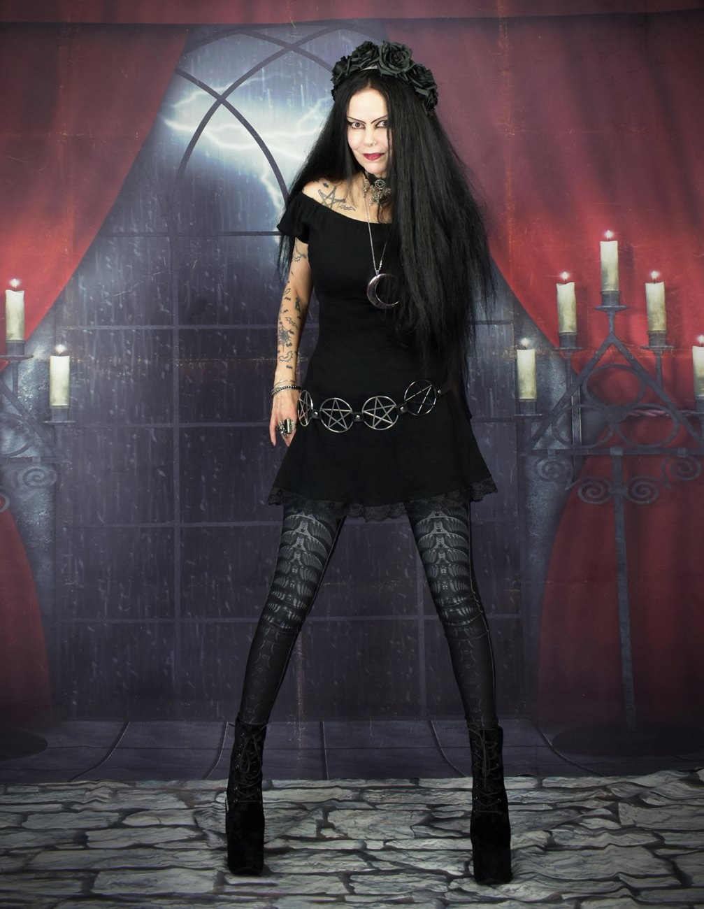 Moonwytch Minidress - cotton lycra witchy mini dress by Moonmaiden Gothic Clothing