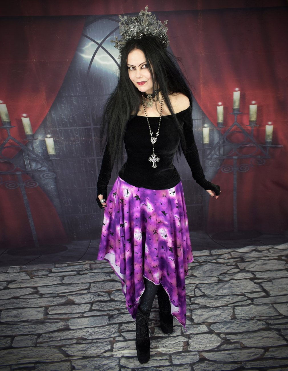 Moonshadow Lamentation Top - long sleeved crushed velvet witchy top by Moonmaiden Gothic Clothing