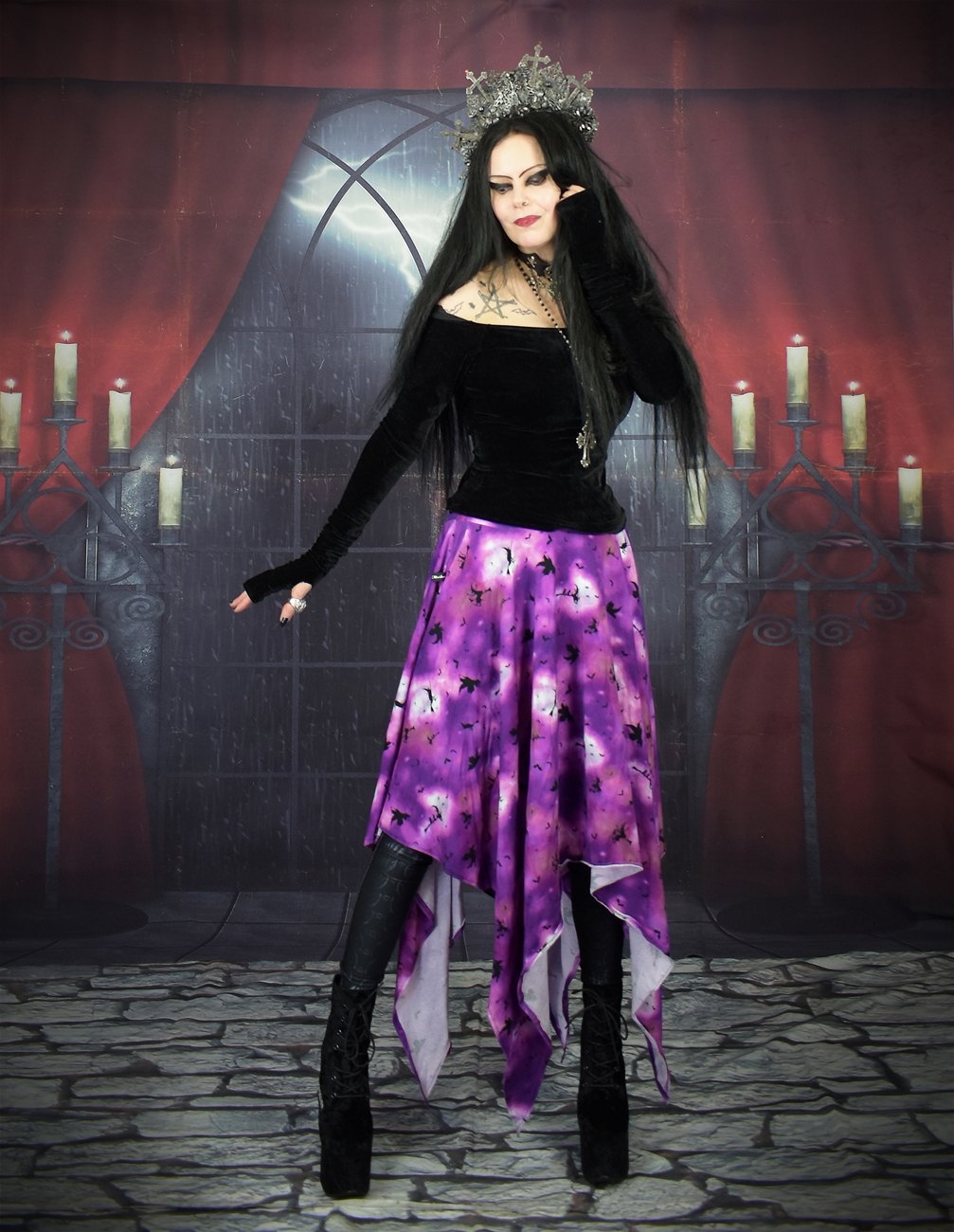 Moonshadow Lamentation Top - long sleeved crushed velvet witchy top by Moonmaiden Gothic Clothing