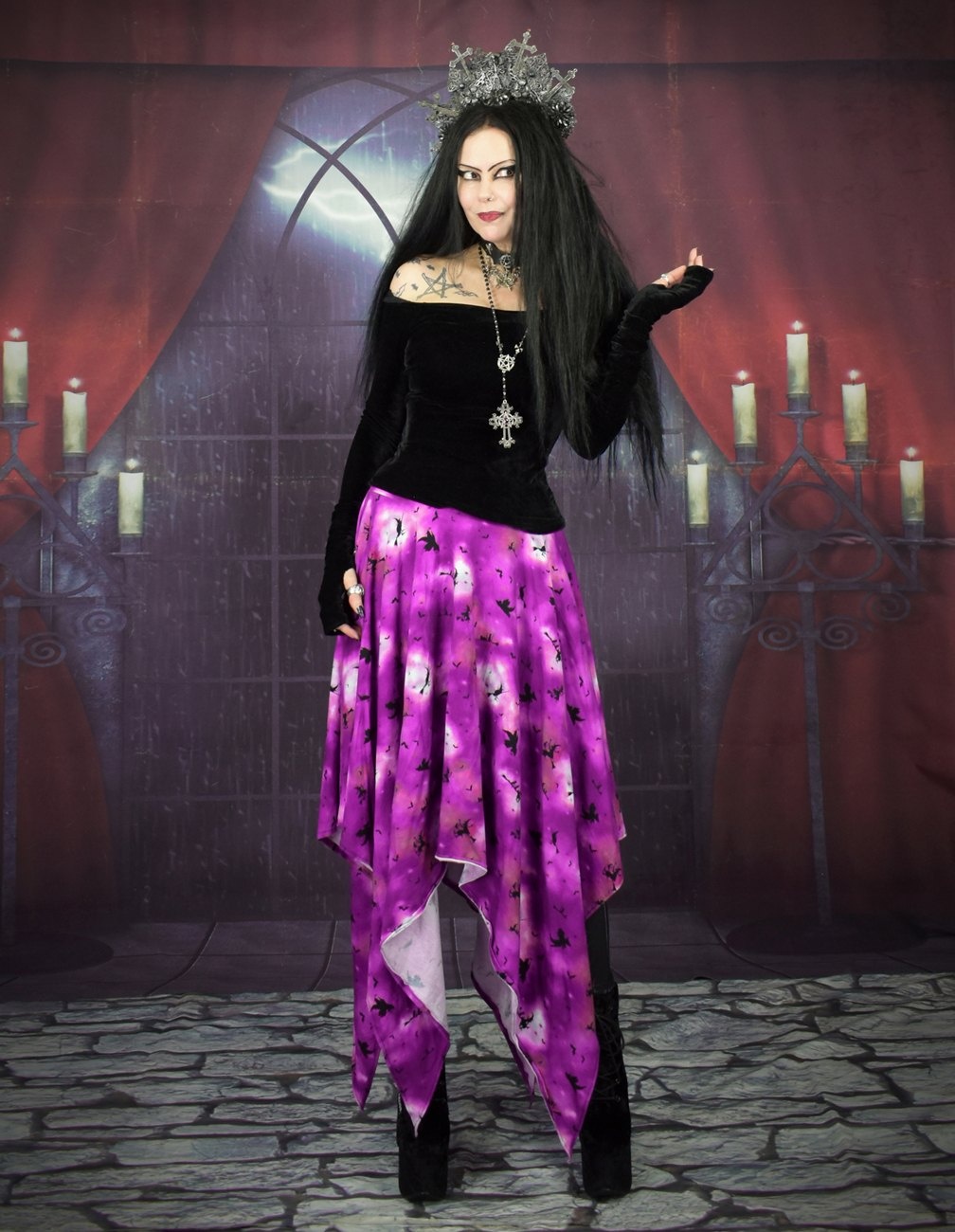 Witchywytch Skirt - swishy elvenwitch printed witch goth skirt by Moonmaiden Gothic Clothing