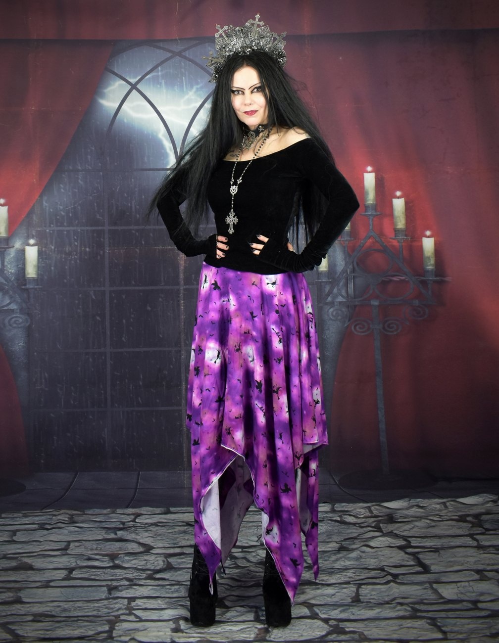 Witchywytch Skirt - swishy elvenwitch printed witch goth skirt by Moonmaiden Gothic Clothing