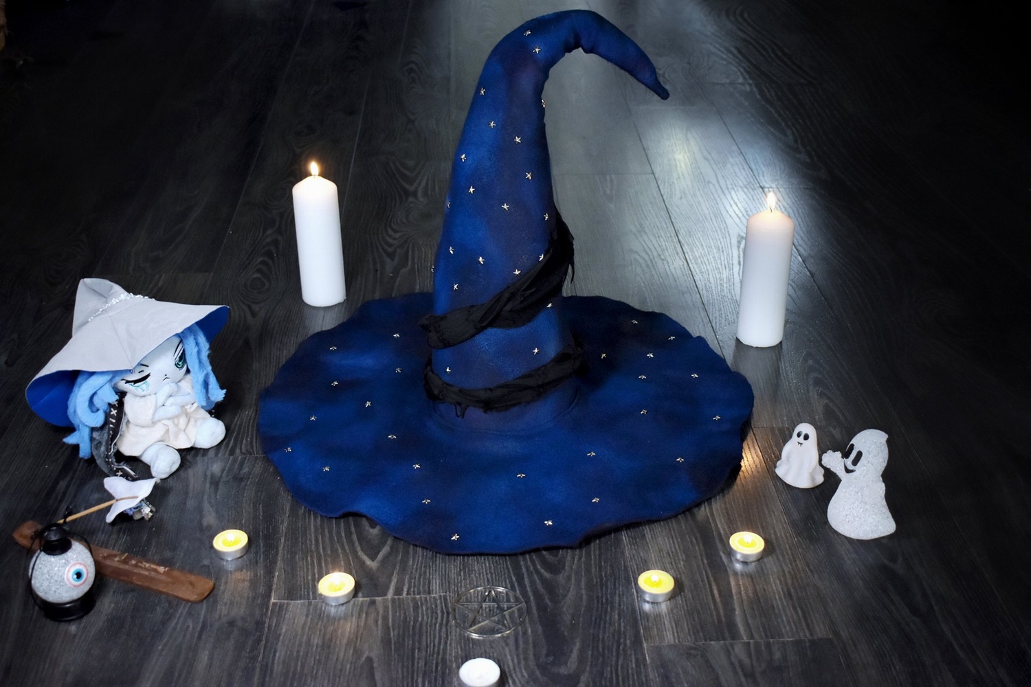 Midnight Sky Witch Hat - epic witch hat with silver stars by Moonmaiden Gothic Clothing