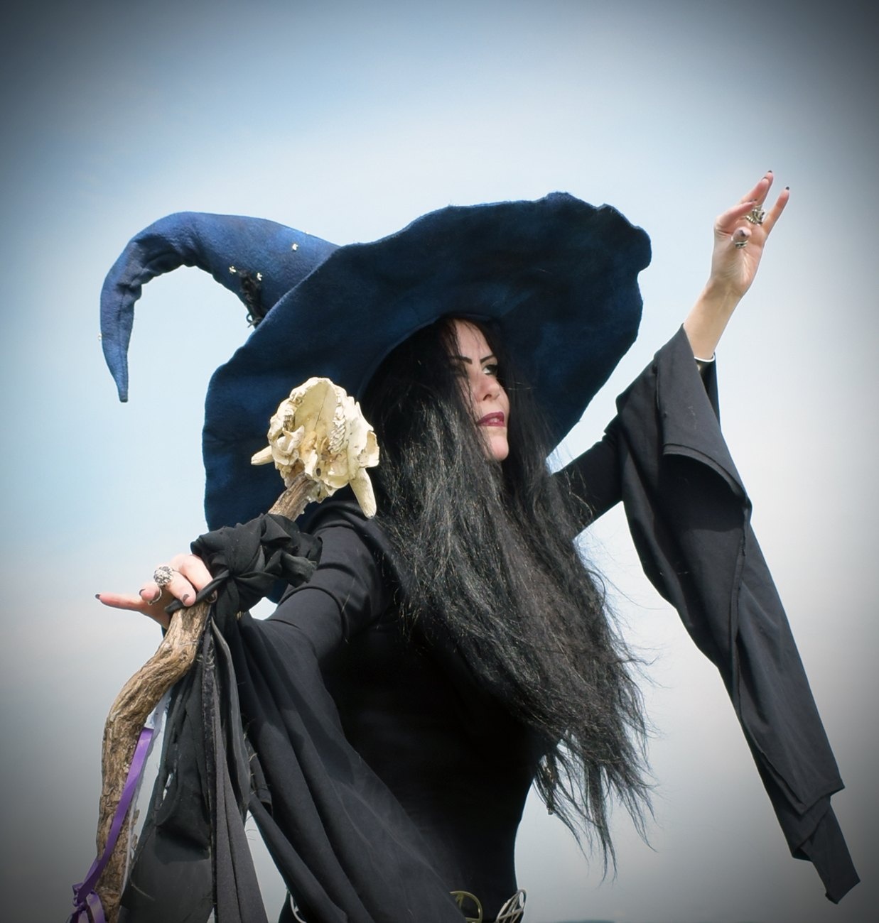 Midnight Sky Witch Hat - epic witch hat with silver stars by Moonmaiden Gothic Clothing