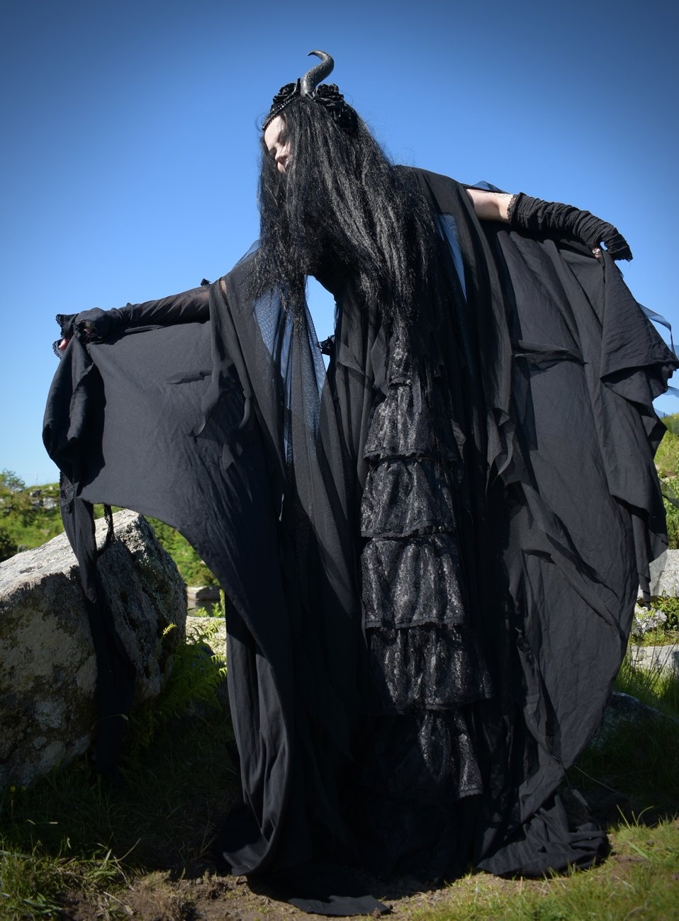 The Lilithia Gown - a raven-hued epic witch dress by Moonmaiden Gothic Clothing