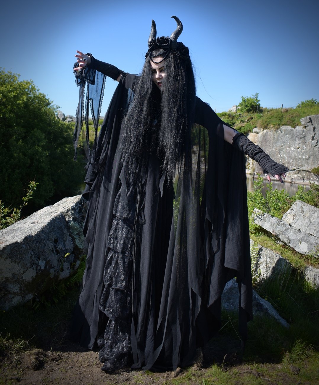 The Lilithia Gown - a raven-hued epic witch dress by Moonmaiden Gothic Clothing