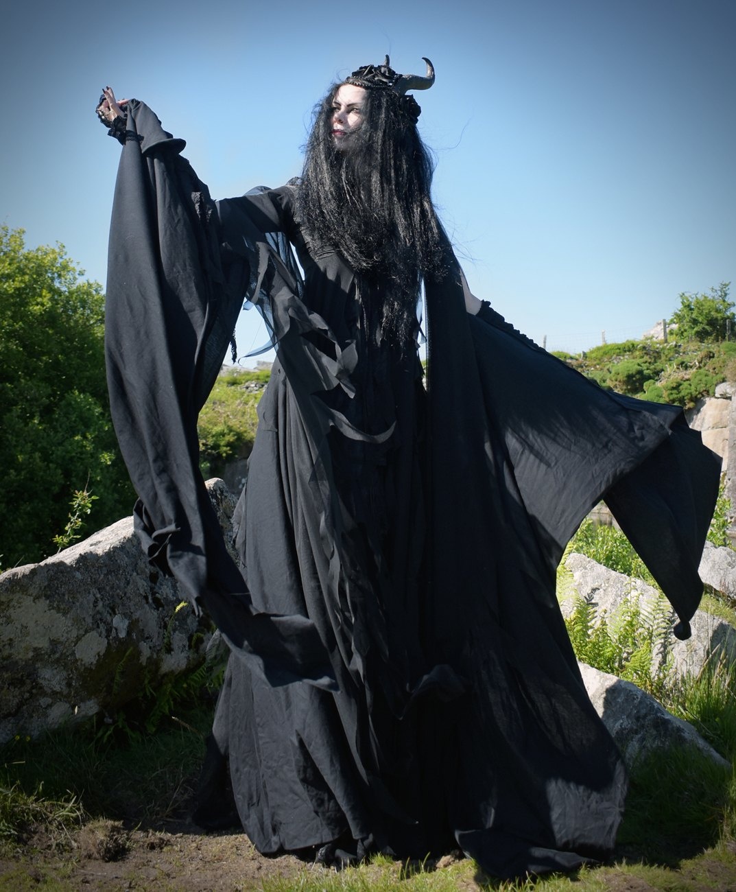 The Lilithia Gown - a raven-hued epic witch dress by Moonmaiden Gothic Clothing
