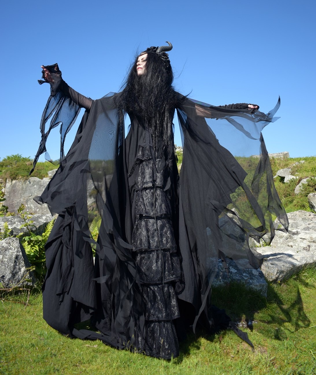 The Lilithia Gown - a raven-hued epic witch dress by Moonmaiden Gothic Clothing