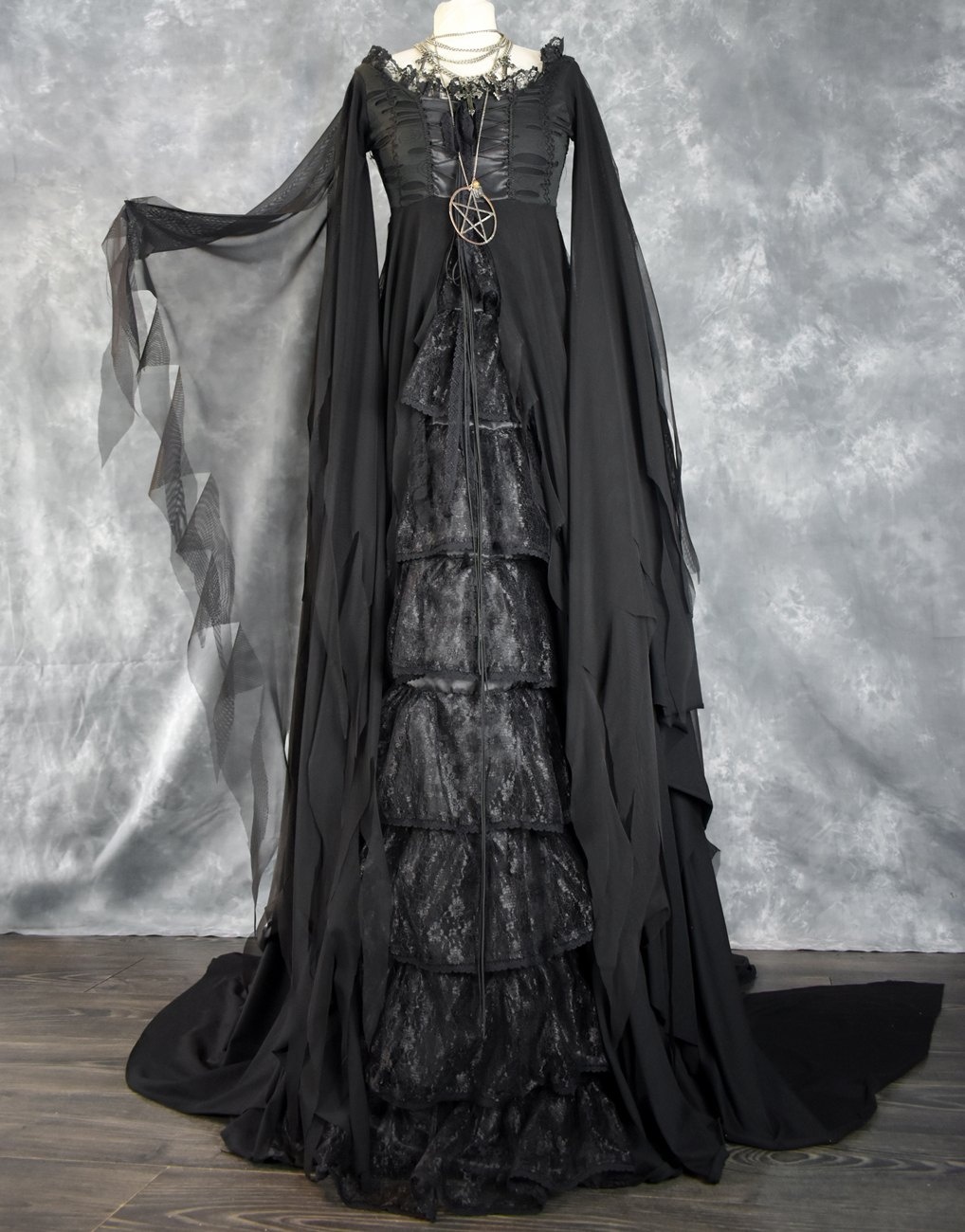 The Lilithia Gown - a raven-hued epic witch dress by Moonmaiden Gothic Clothing