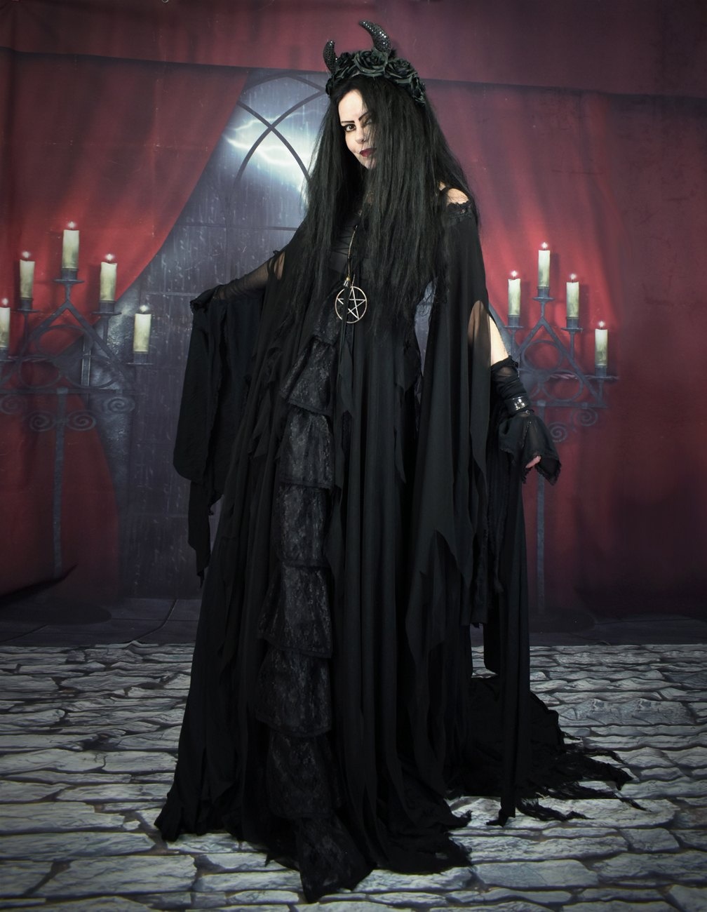 The Lilithia Gown - a raven-hued epic witch dress by Moonmaiden Gothic Clothing
