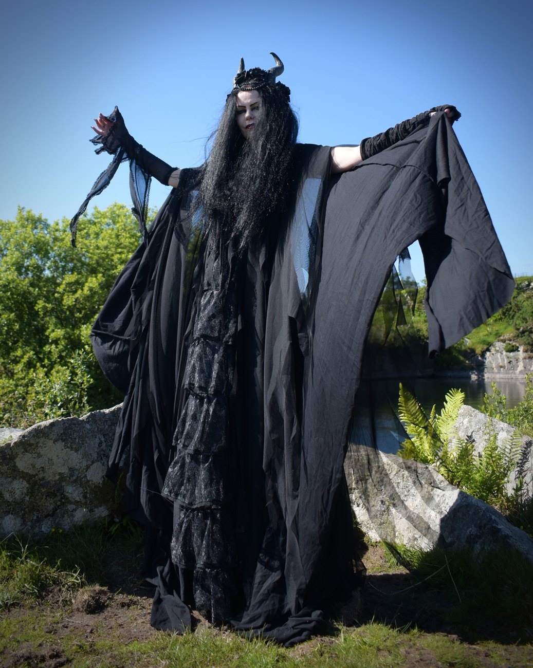 The Lilithia Gown - a raven-hued epic witch dress by Moonmaiden Gothic Clothing