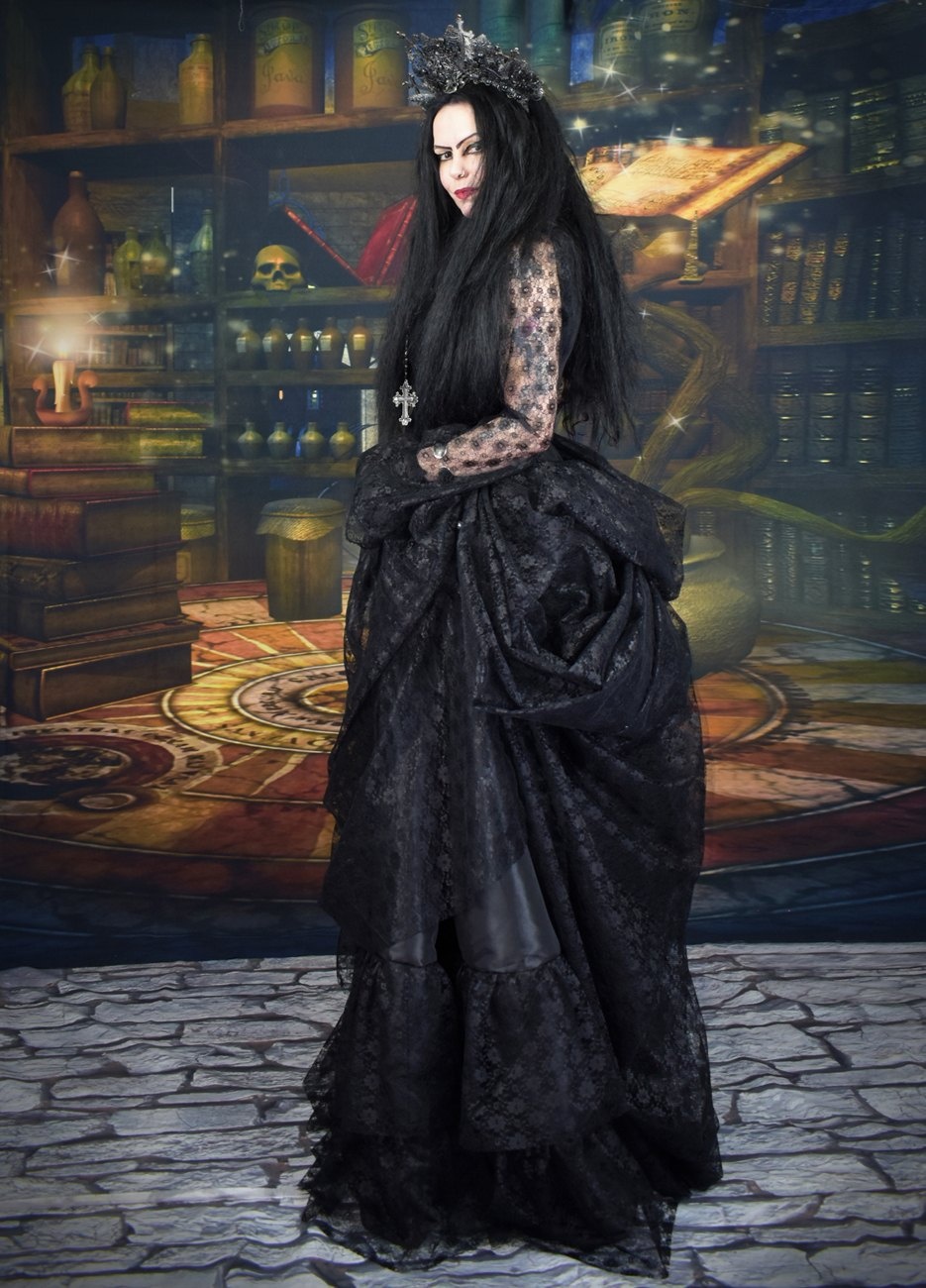 Metallia Bustle Gown - velvet, lace and taffeta steampunk victorian gown by Moonmaiden Gothic Clothing