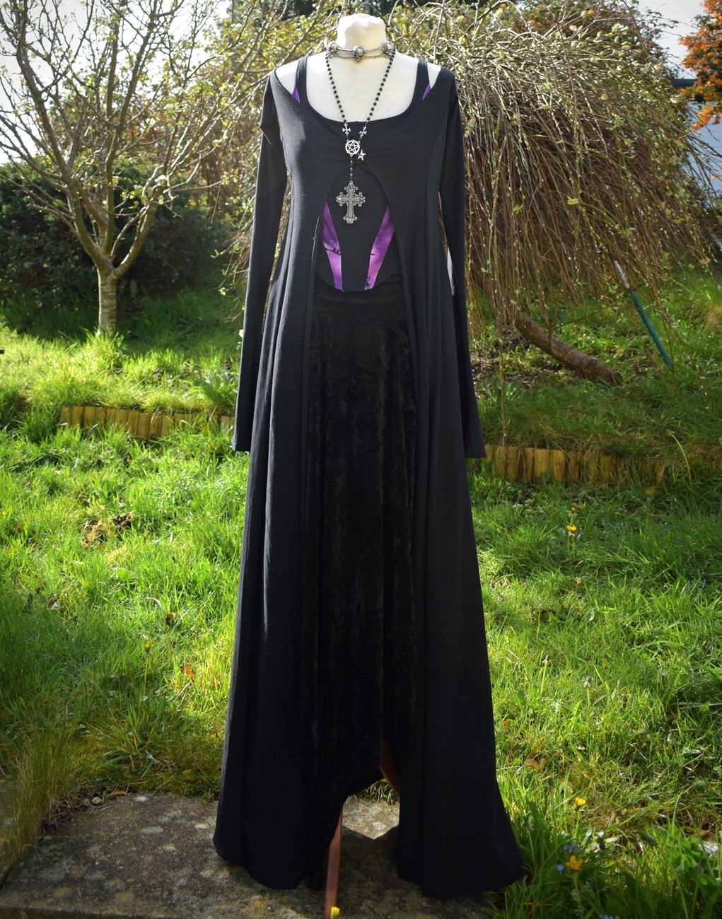 Minerva Witch Duster Coat- cotton lycra long witchy goth coat by Moonmaiden Gothic Clothing
