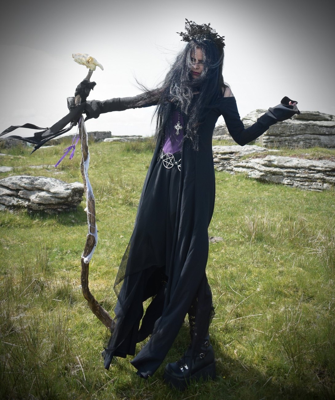 Minerva Witch Duster Coat- cotton lycra long witchy goth coat by Moonmaiden Gothic Clothing