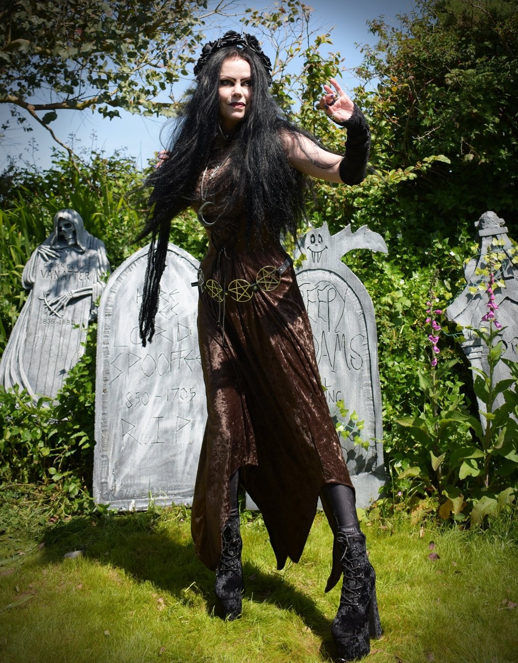 Sistermoon Dress - crushed velvet witchy goth long dress by Moonmaiden Gothic Clothing