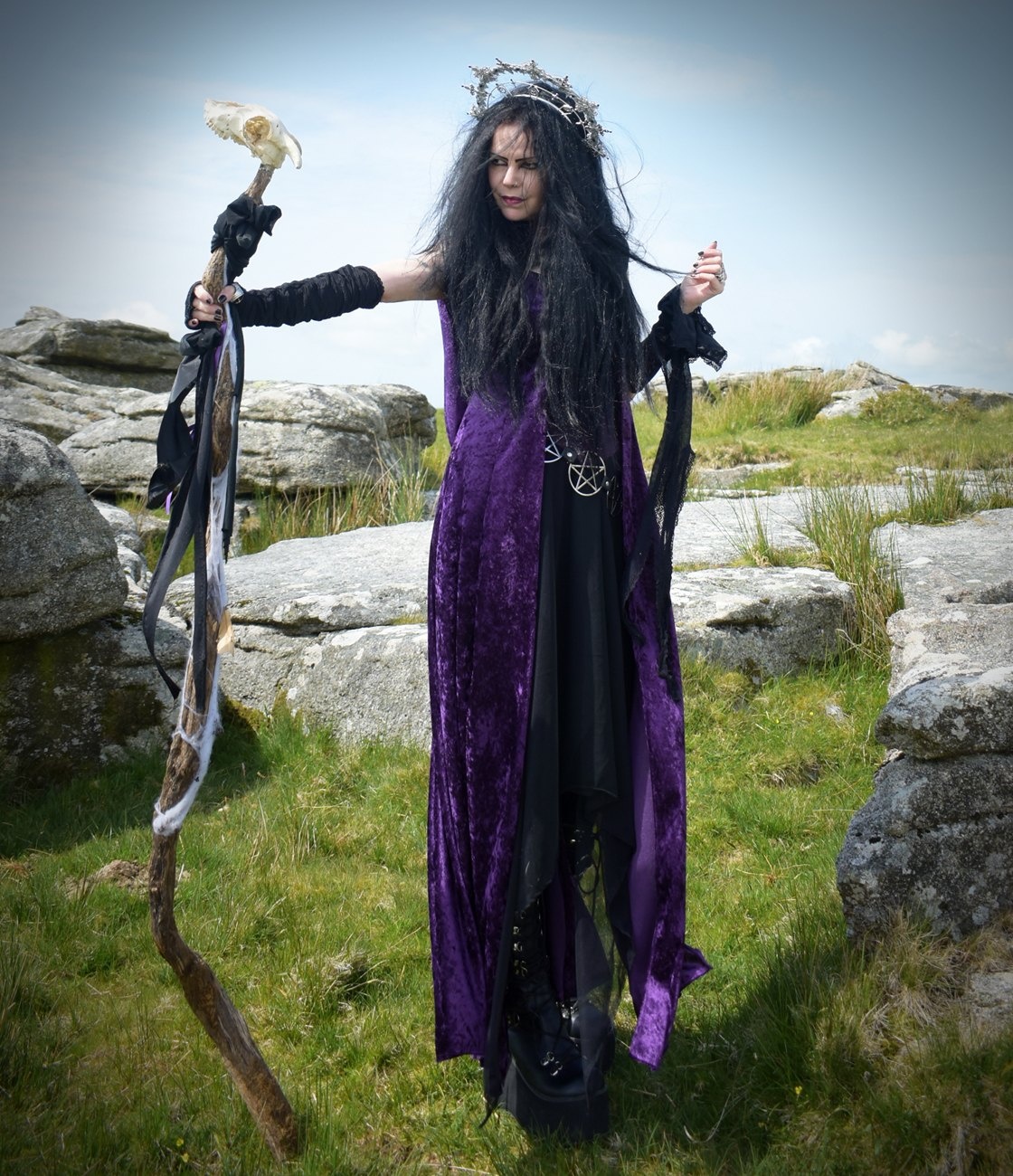 Velvet Minerva Duster Coat - crushed velvet hooded witchy over coat by Moonmaiden Gothic Clothing