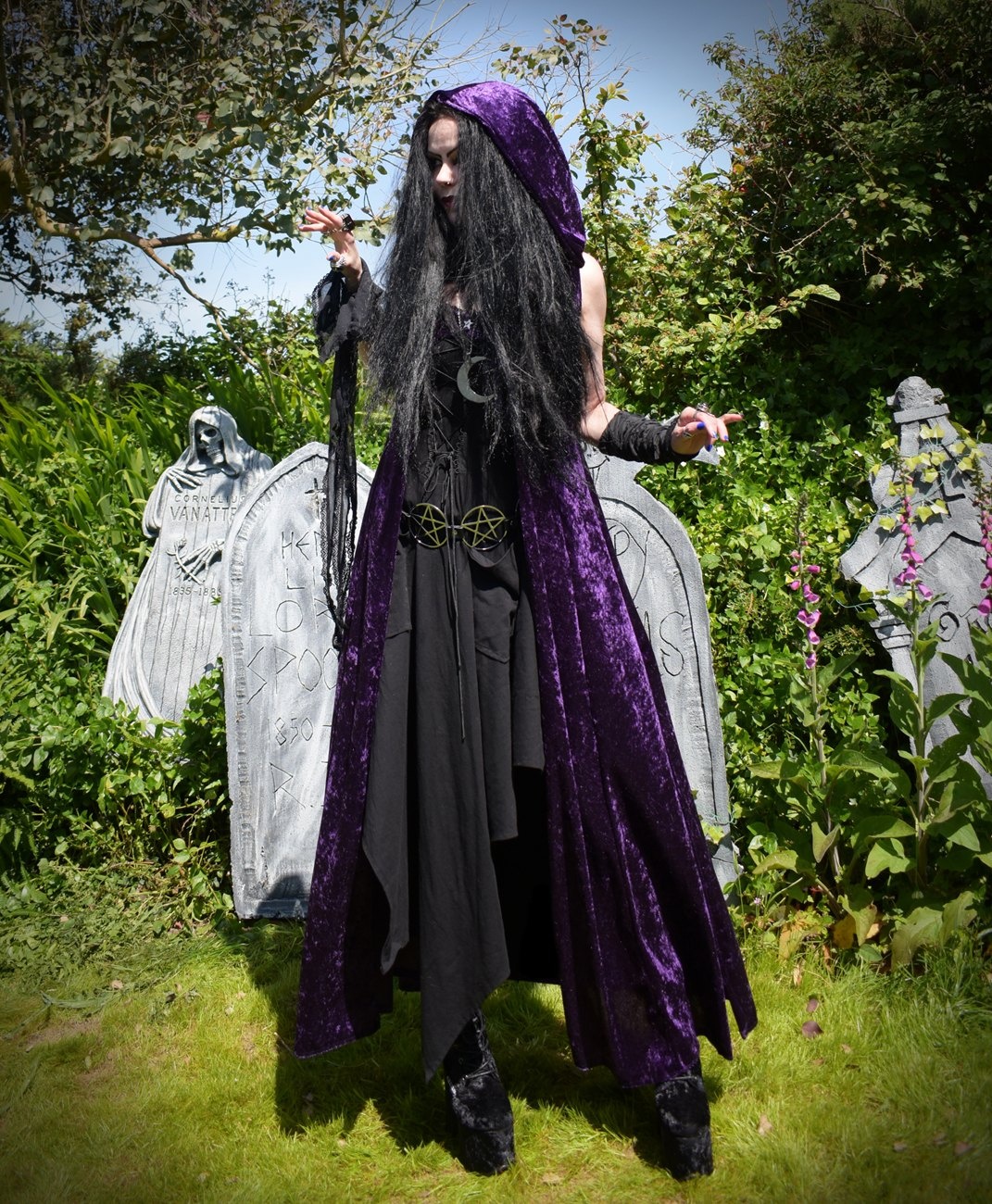 Velvet Minerva Duster Coat - crushed velvet hooded witchy over coat by Moonmaiden Gothic Clothing