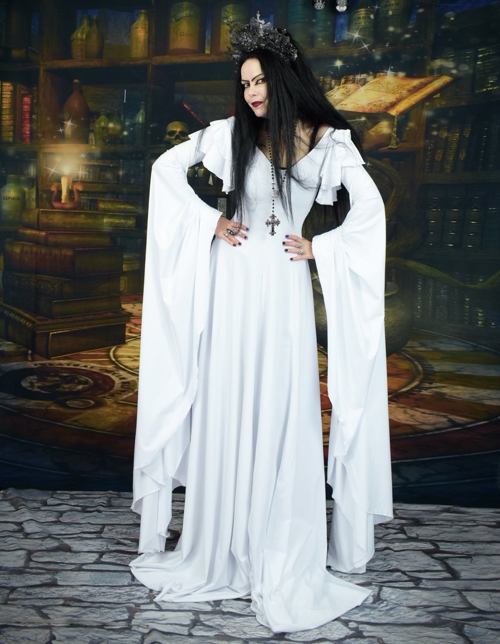 Aredhel Gown - cotton lycra elven witchy goth dress by Moonmaiden Gothic Clothing