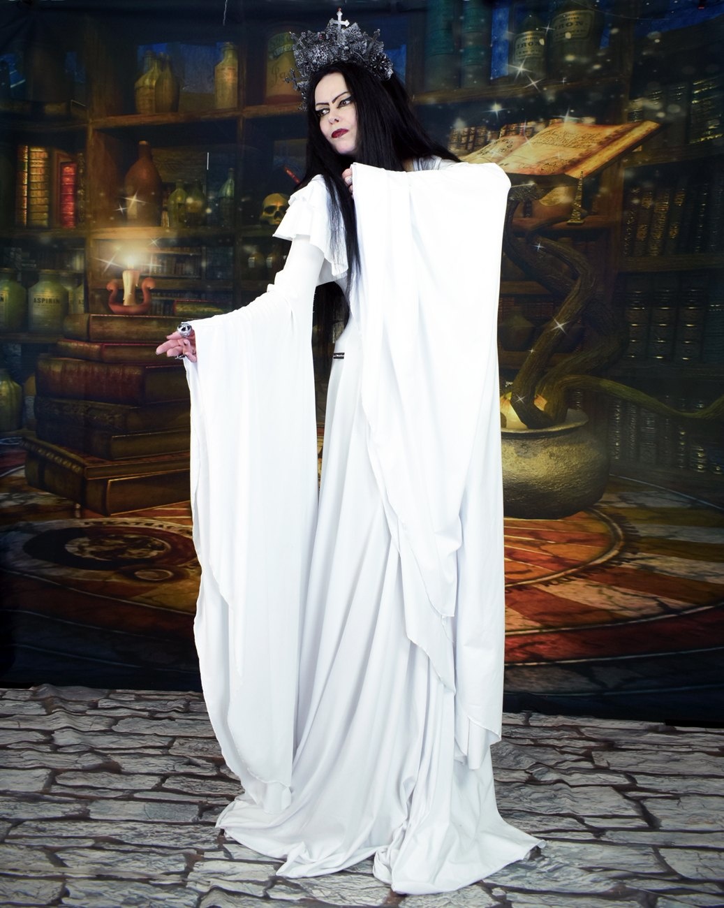 Aredhel Gown - cotton lycra elven witchy goth dress by Moonmaiden Gothic Clothing