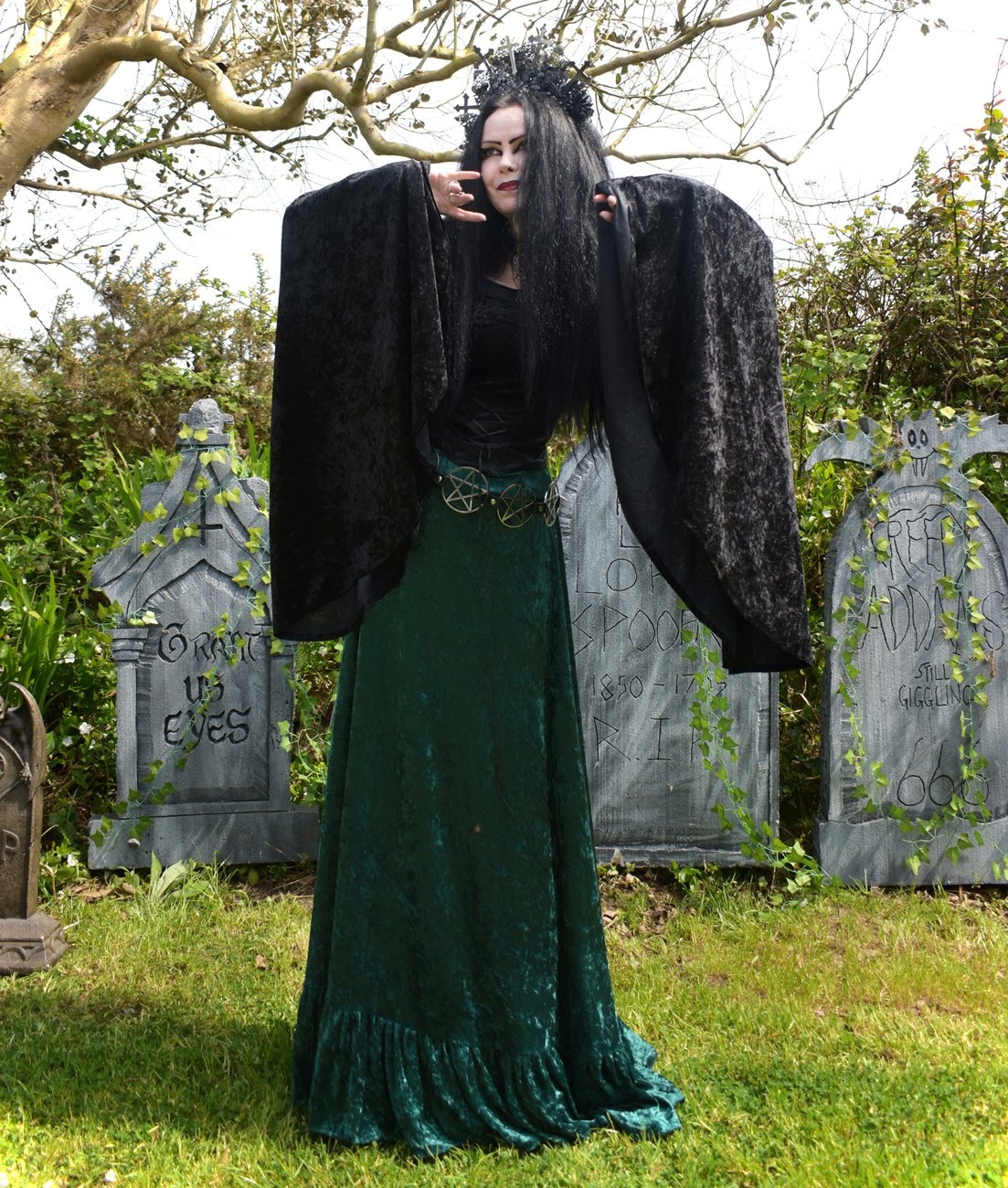 Velvet Witches Tears Skirt - witchy crushed velvet long skirt by Moonmaiden Gothic Clothing