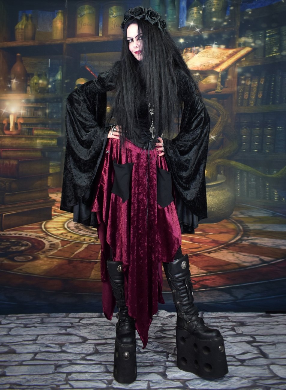 Velvet Arwenwitch Top - Crushed Velvet elven witchy top by Moonmaiden Gothic Clothing