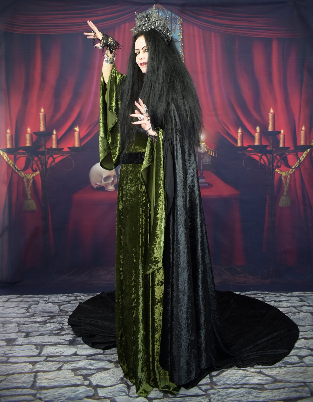 Circle of Fear Cloak - crushed velvet full circle witch cloak by Moonmaiden Gothic Clothing