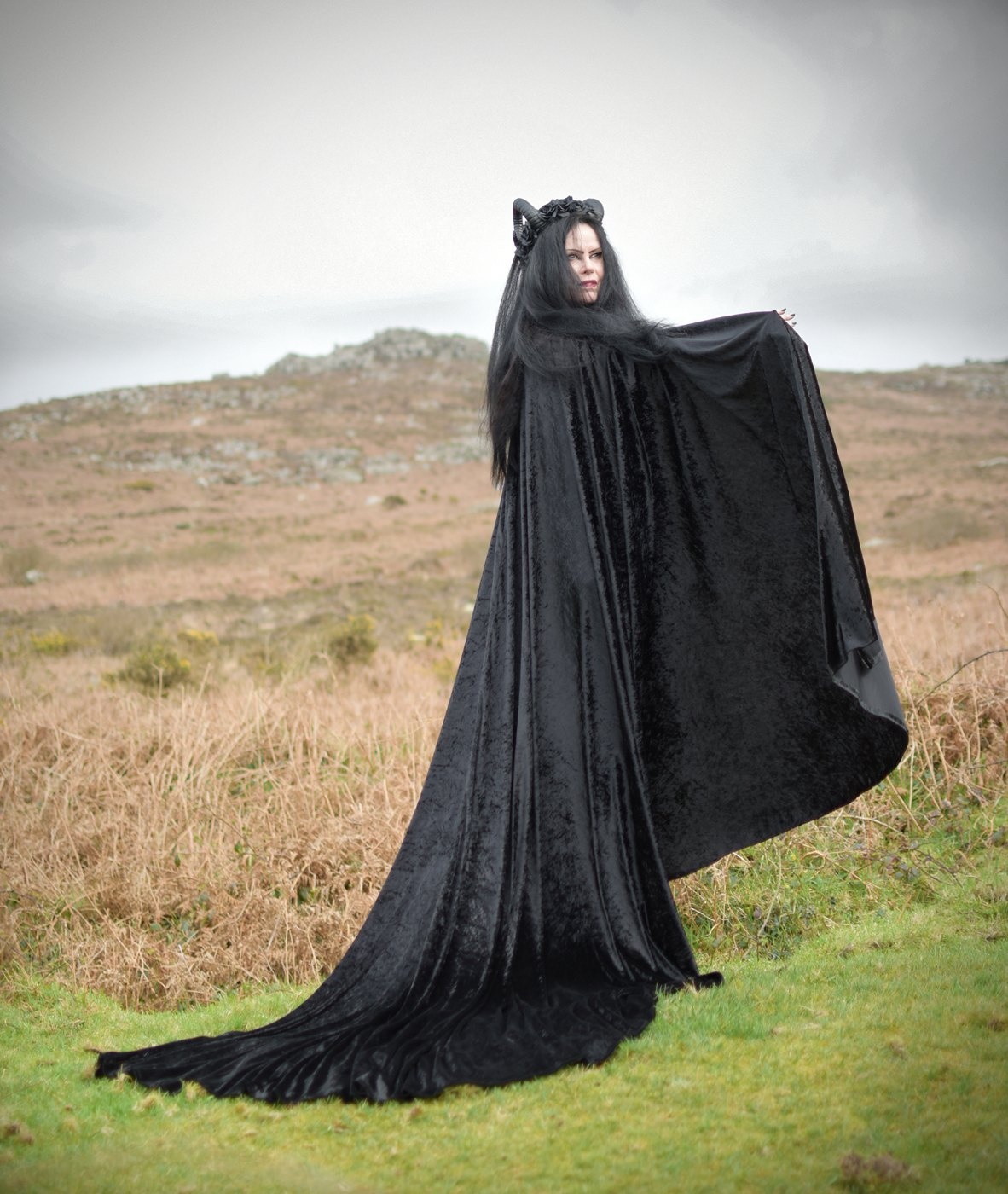 Circle of Fear Cloak - crushed velvet full circle witch cloak by Moonmaiden Gothic Clothing