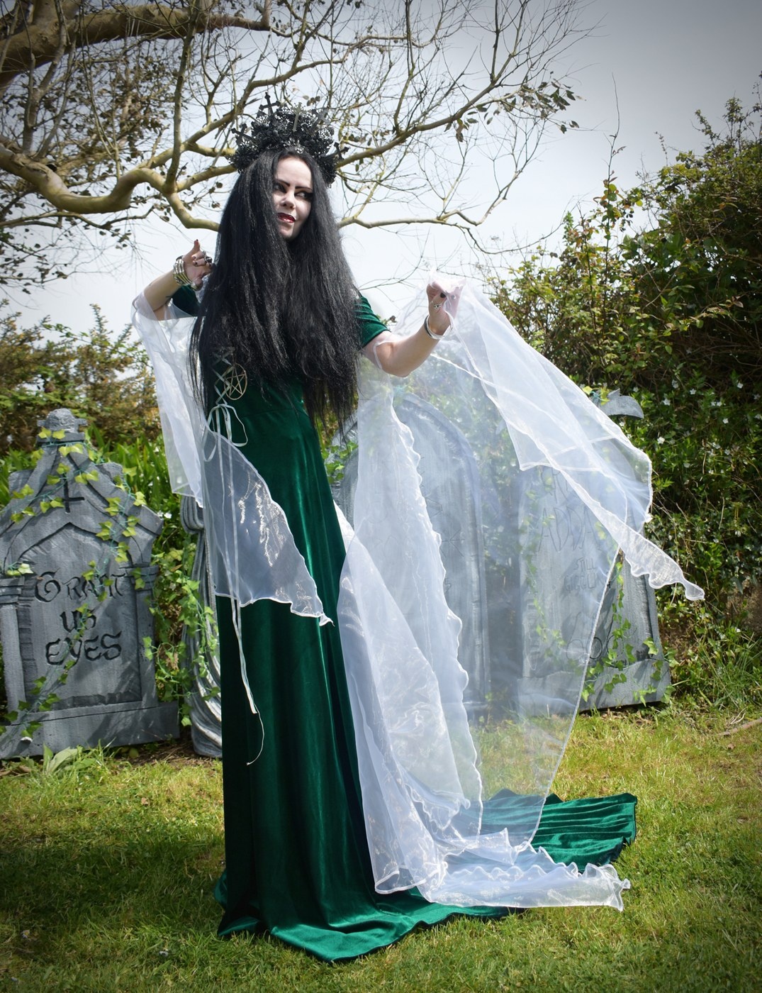 Finduilas Gown - spandex velvet and Organza Elven Witch Dress by Moonmaiden Gothic Clothing