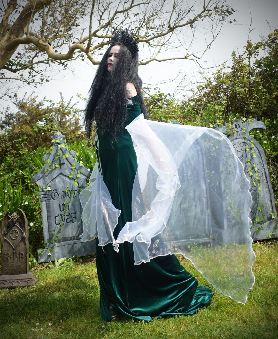 Finduilas Gown - spandex velvet and Organza Elven Witch Dress by Moonmaiden Gothic Clothing
