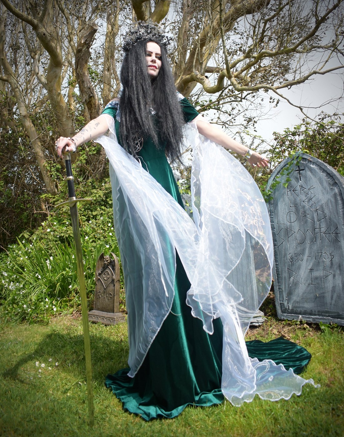 Finduilas Gown - spandex velvet and Organza Elven Witch Dress by Moonmaiden Gothic Clothing