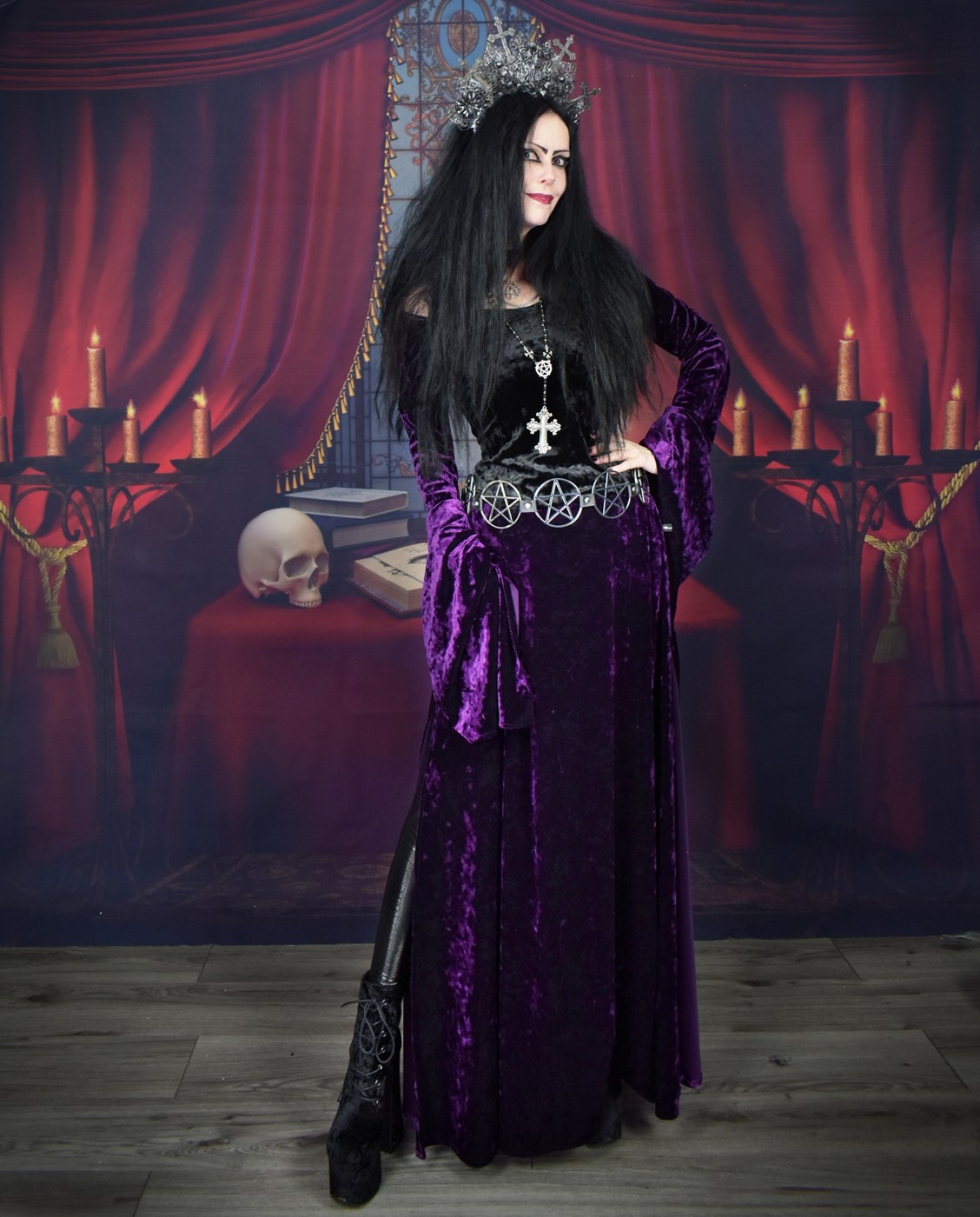 Magickal Morrigan Skirt - spandex crushed velvet side split Everyday Witchwear witchy skirt by Moonmaiden Gothic Clothing