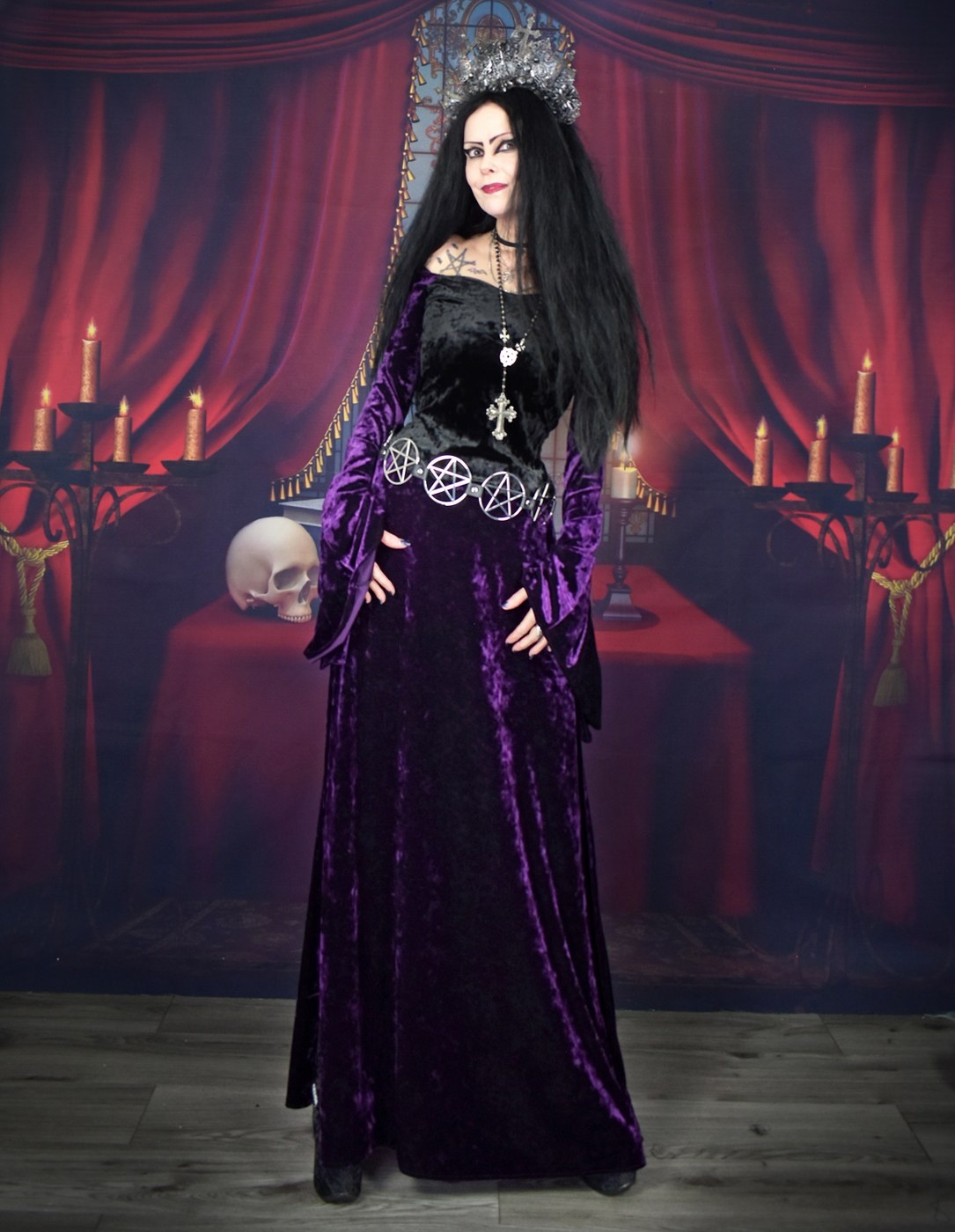 Magickal Morrigan Skirt - spandex crushed velvet side split Everyday Witchwear witchy skirt by Moonmaiden Gothic Clothing
