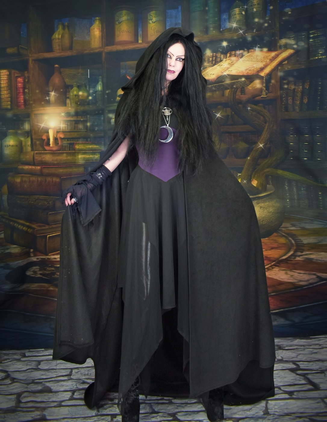 Earthwytch Cloak - fleece witchy goth cloak by Moonmaiden Gothic Clothing