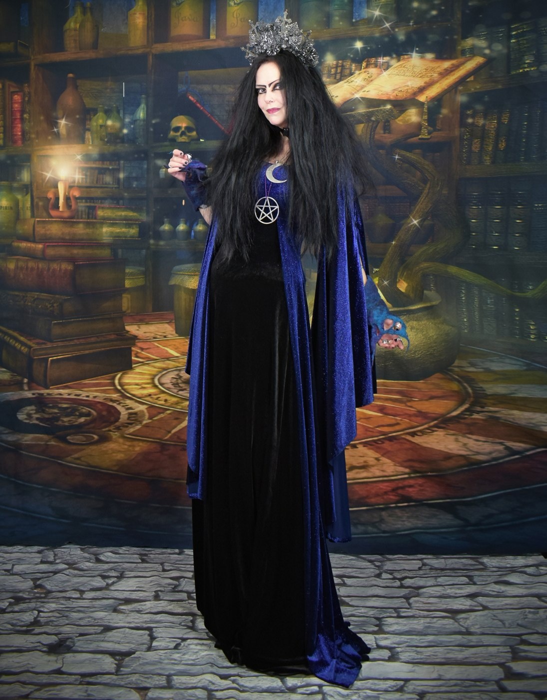 Moonlight Fae of the Falls Gown - midnight sparkle velvet witchy elven dress by Moonmaiden Gothic Clothing
