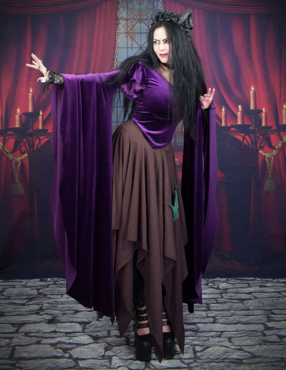 Aredhel Top - Spandex Velvet gothic witch elven top with epic sleeves by Moonmaiden Gothic Clothing