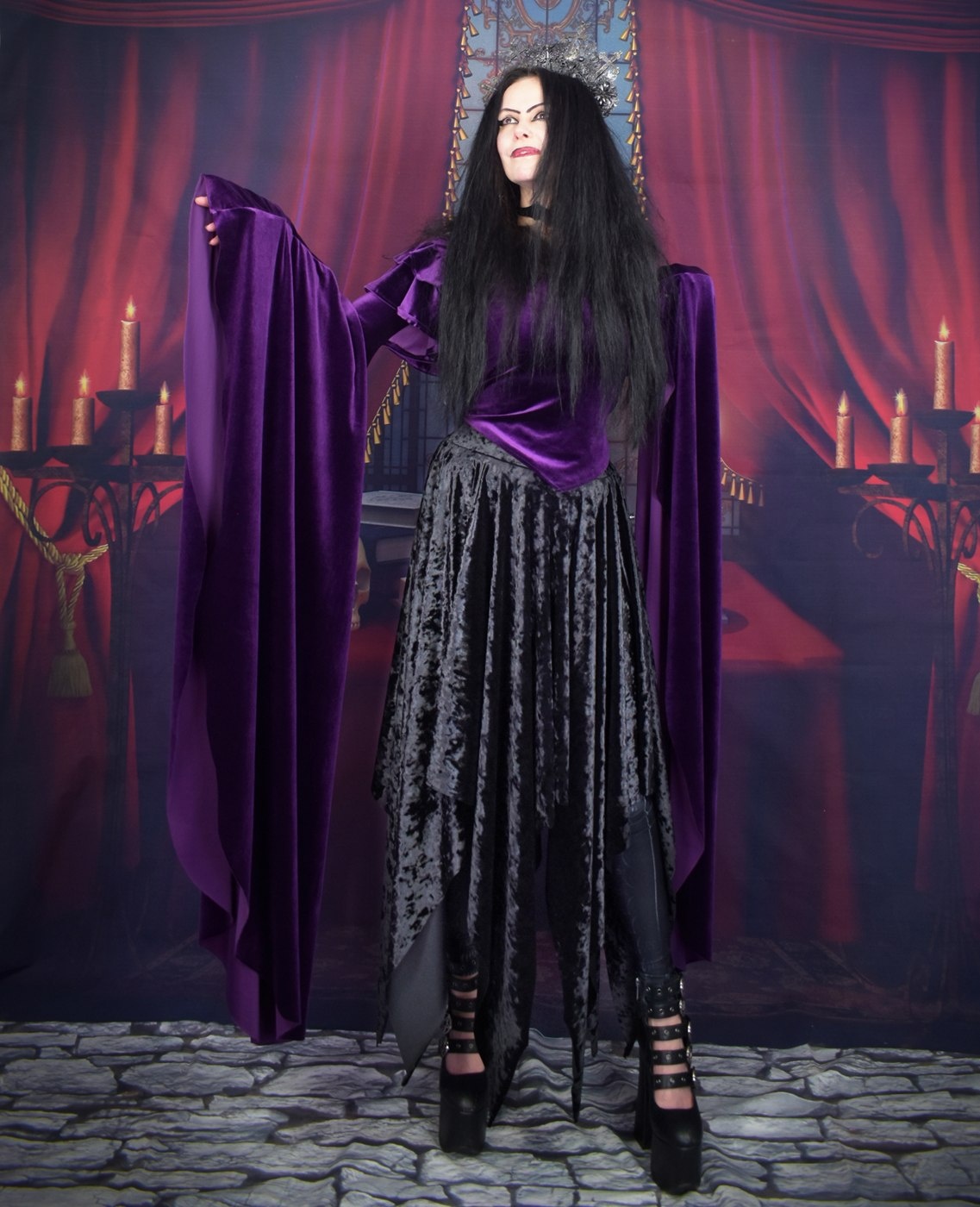 Aredhel Top - Spandex Velvet gothic witch elven top with epic sleeves by Moonmaiden Gothic Clothing