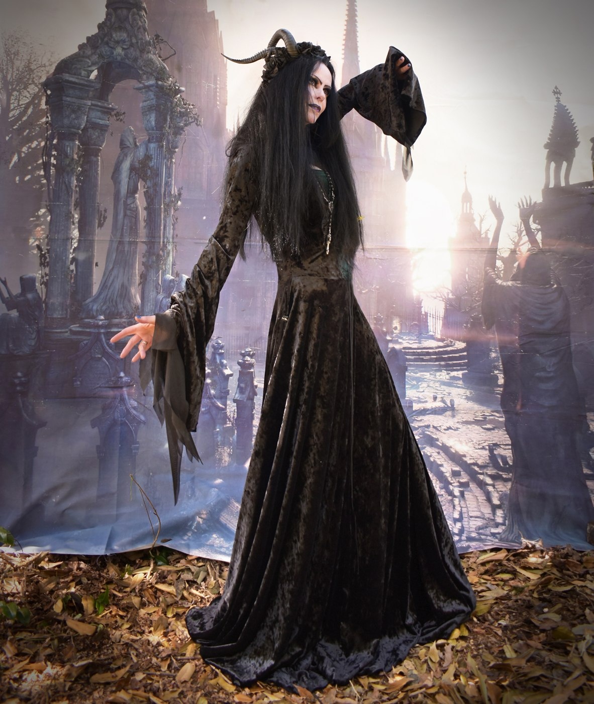 Moonmaiden Gown - Anniversary Edition - crushed velvet witchy goth dress by Moonmaiden Gothic Clothing