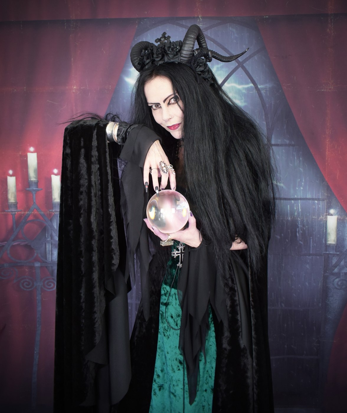 Morticia Raven Glovelets - Crushed Velvet and Mesh spooky witchy goth gloves by Moonmaiden Gothic Clothing