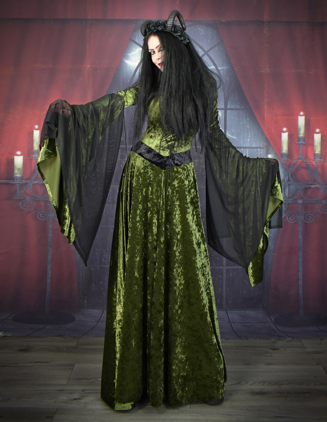 Malia Gown - Woodland Witch Elven Hooded Goth Dress by Moonmaiden Gothic Clothing