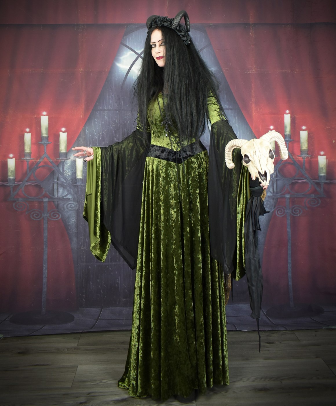 Malia Gown - Woodland Witch Elven Hooded Goth Dress by Moonmaiden Gothic Clothing