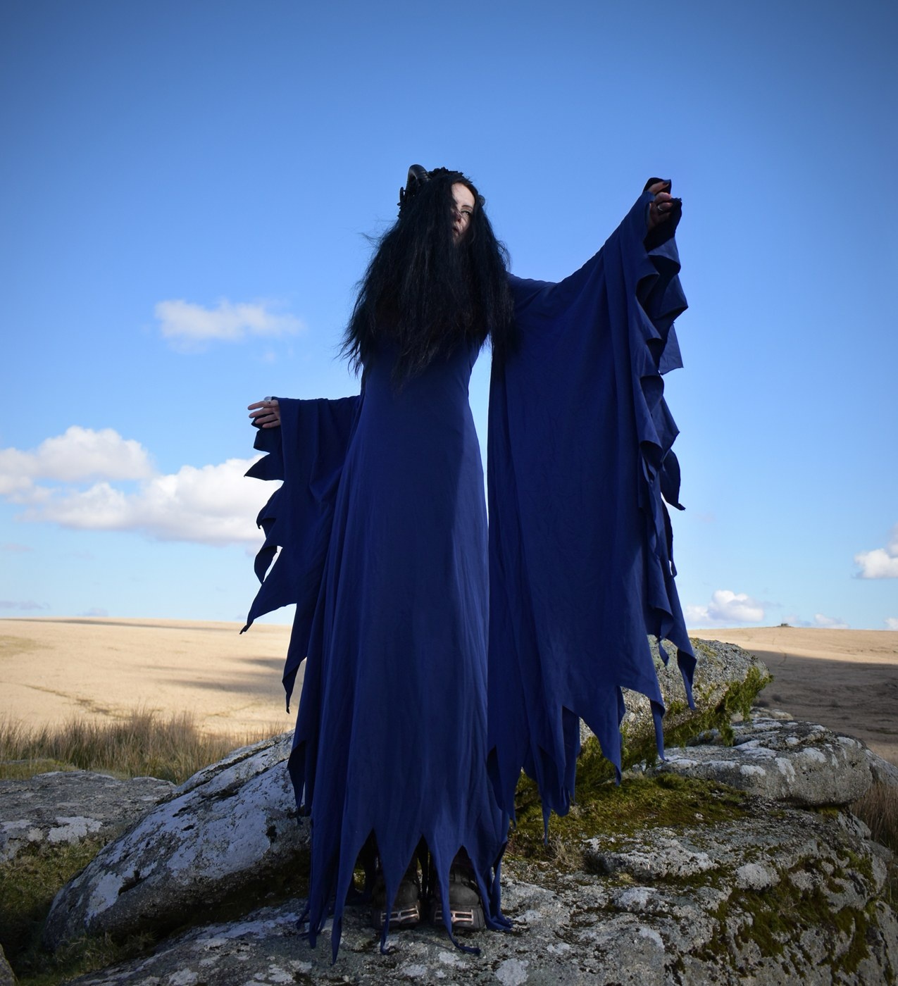 Vixiana Witch Dress- cotton lycra ravenwinged raggedy witchy witch dress by Moonmaiden Gothic Clothing