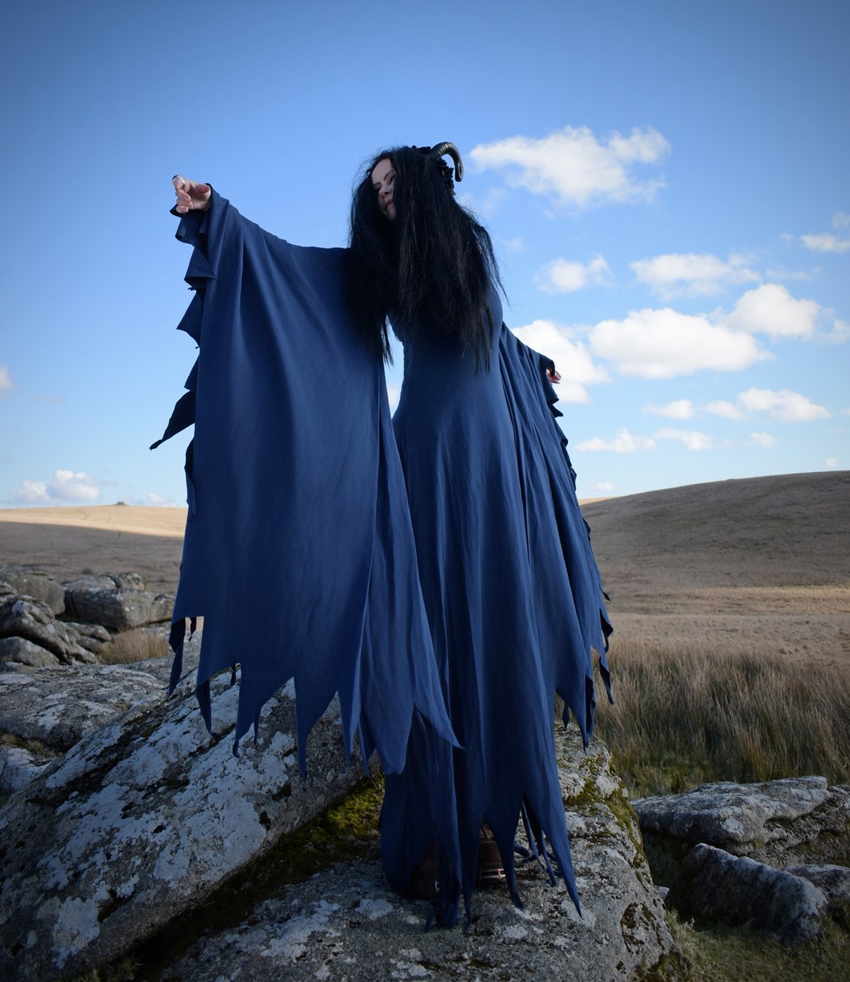 Vixiana Witch Dress- cotton lycra ravenwinged raggedy witchy witch dress by Moonmaiden Gothic Clothing