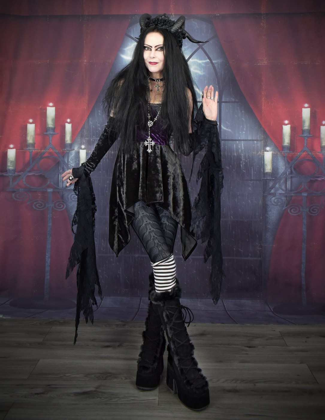 Tabitha's Terrifyingly Terrific Tunic Top - crushed velvet crossover witch top by Moonmaiden Gothic Clothing