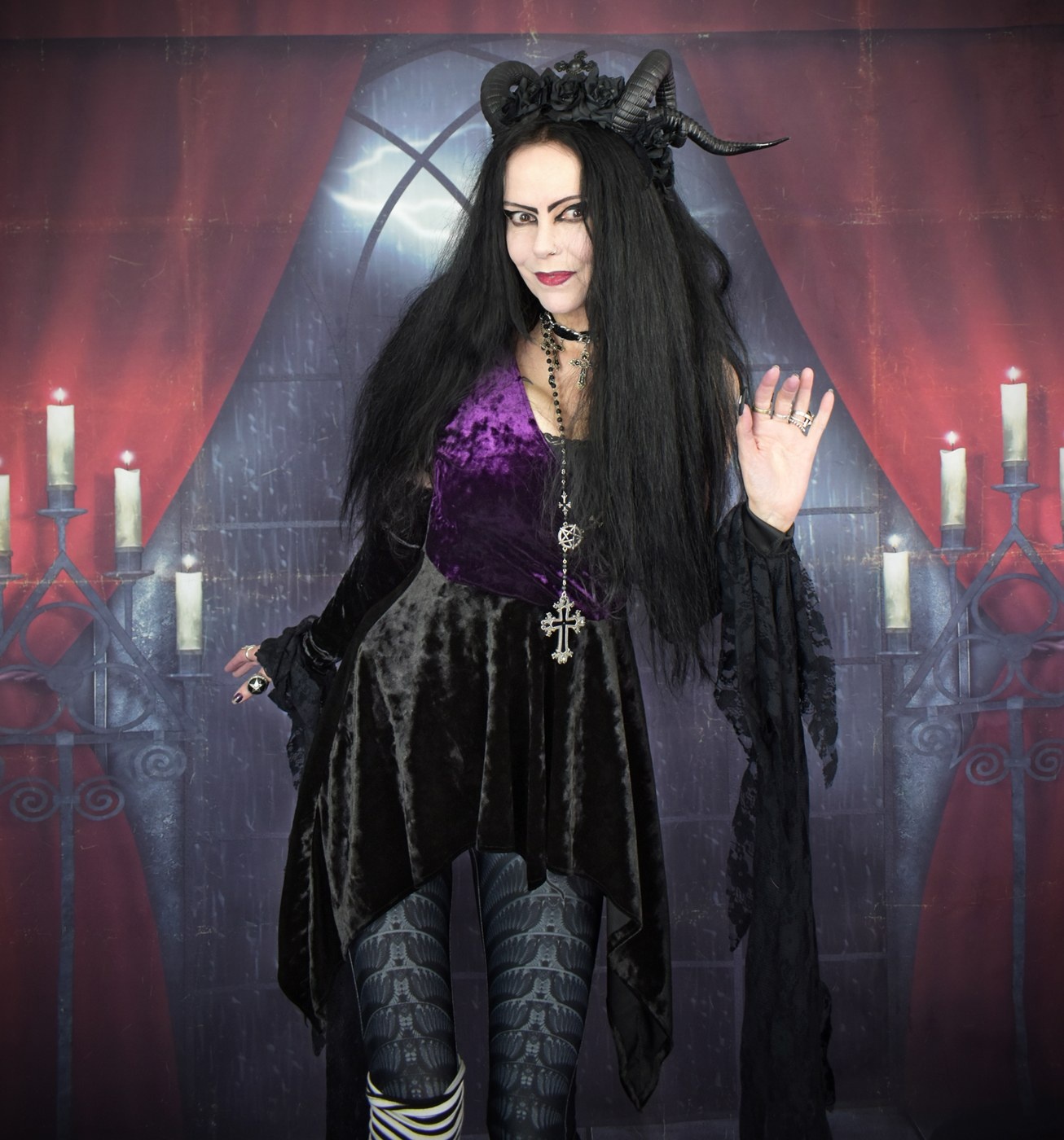 Tabitha's Terrifyingly Terrific Tunic Top - crushed velvet crossover witch top by Moonmaiden Gothic Clothing