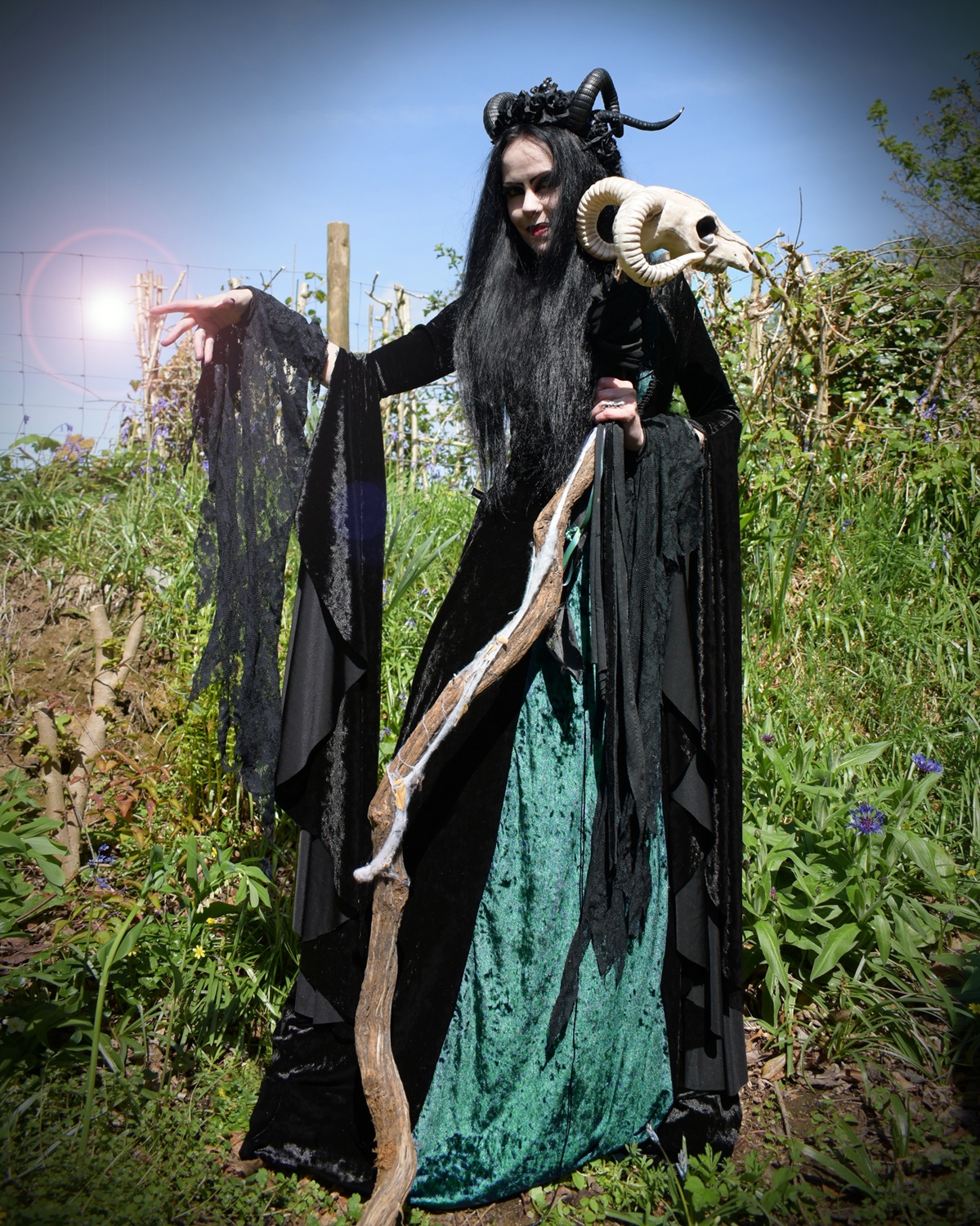 Woodlandwytch Ritual Gown - marble crushed velvet forest witch goth dress by Moonmaiden Gothic Clothing