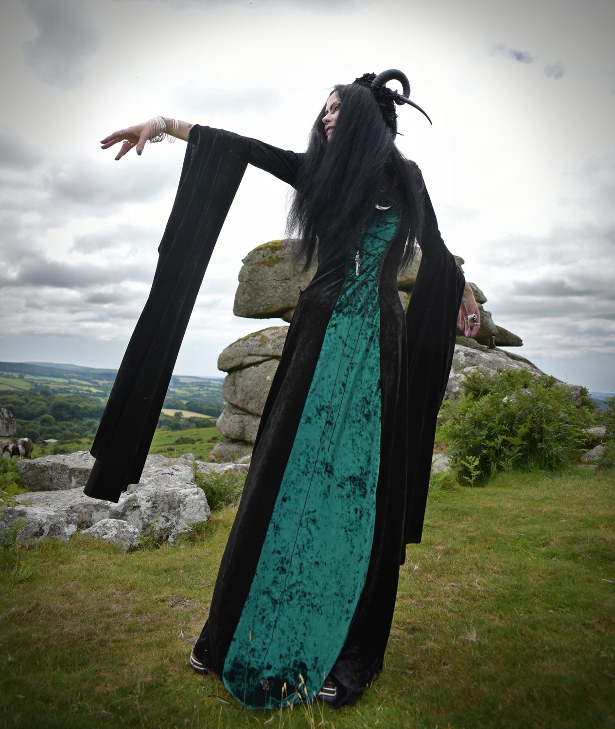 Woodlandwytch Ritual Gown - marble crushed velvet forest witch goth dress by Moonmaiden Gothic Clothing