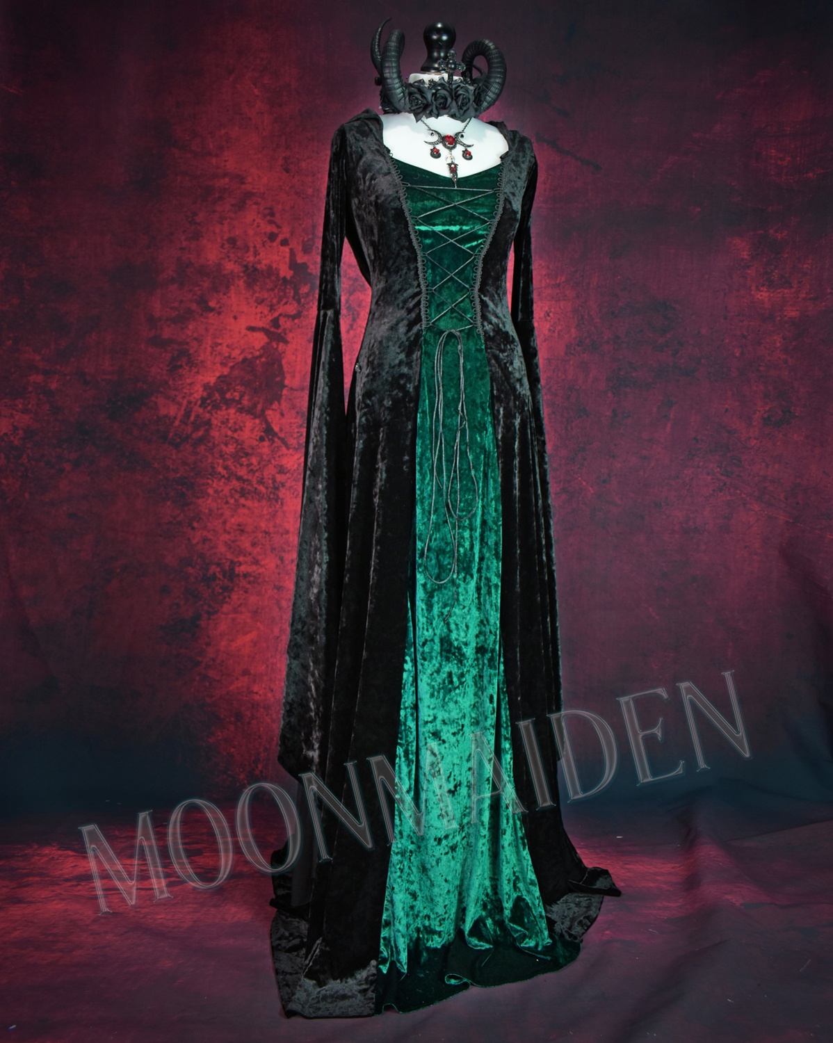 Woodlandwytch Ritual Gown - marble crushed velvet forest witch goth dress by Moonmaiden Gothic Clothing