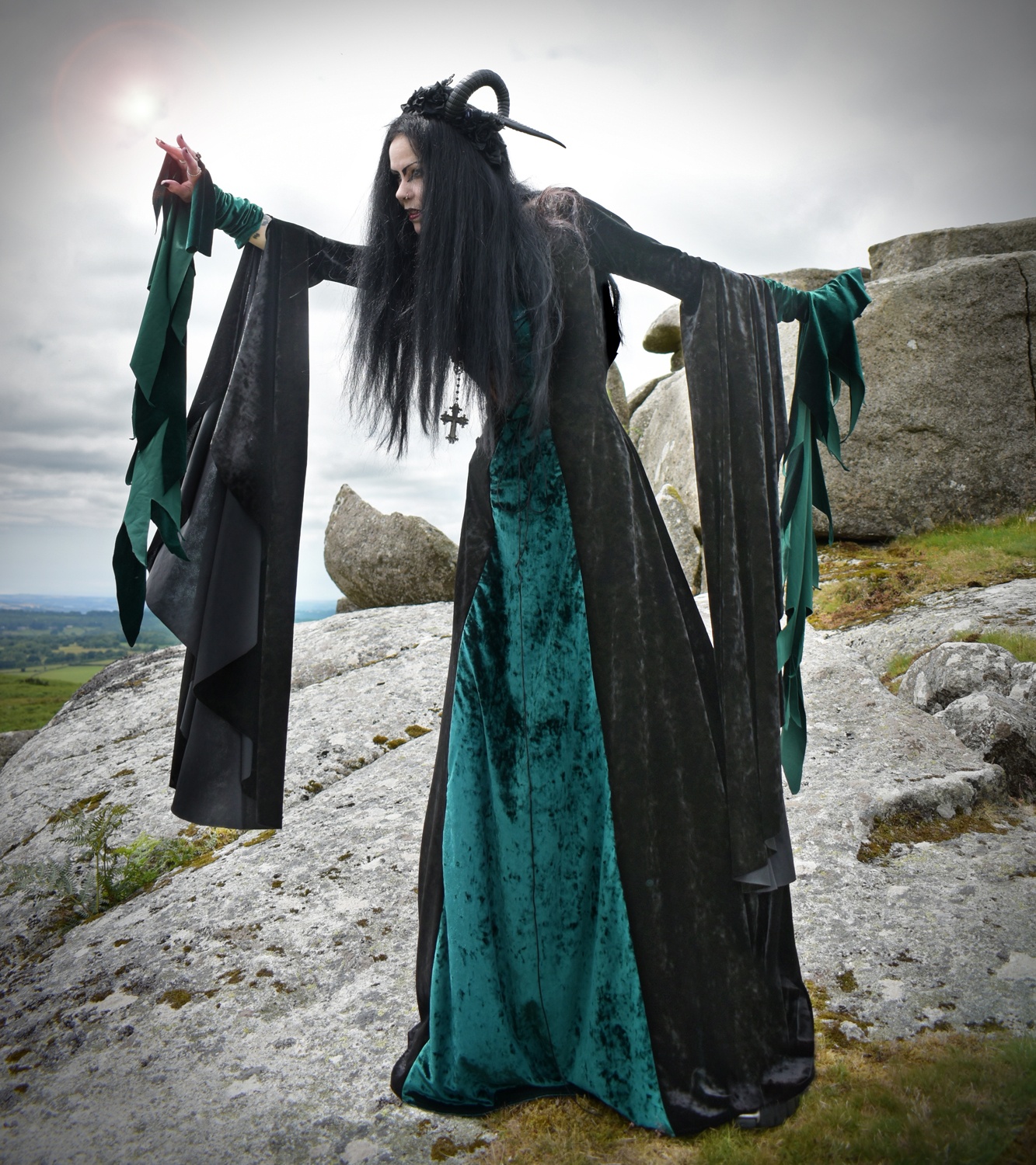 Woodlandwytch Ritual Gown - marble crushed velvet forest witch goth dress by Moonmaiden Gothic Clothing